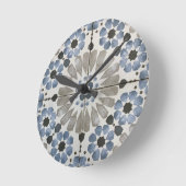 Wall Clock - Floral Designer Blue Grey Replica Ronde Klok (Hoek)
