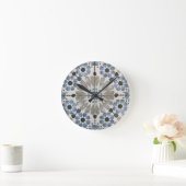 Wall Clock - Floral Designer Blue Grey Replica Ronde Klok (Huis)
