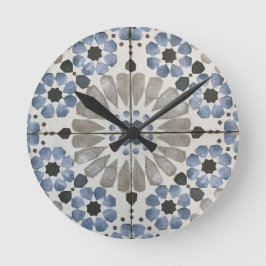 Wall Clock - Floral Designer Blue Grey Replica Ronde Klok