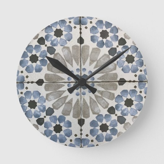 Wall Clock - Floral Designer Blue Grey Replica Ronde Klok (Voorkant)