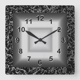 Wall Clock Grey Metal Kijk zwart Silver Vierkante Klok