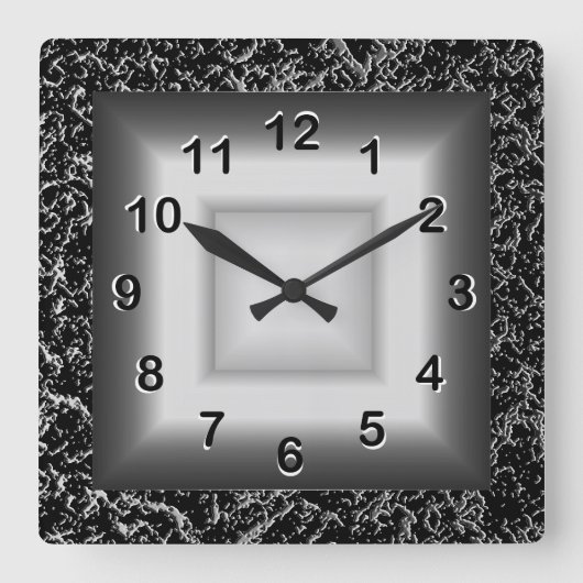 Wall Clock Grey Metal Kijk zwart Silver Vierkante Klok (Voorkant)