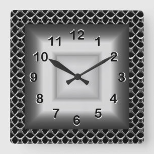 Wall Clock Grey Metal Kijk zwart Silver Vierkante Klok