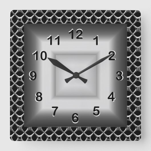 Wall Clock Grey Metal Kijk zwart Silver Vierkante Klok (Voorkant)