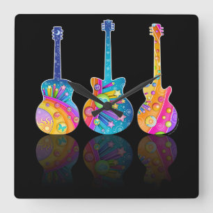 WALL CLOCK - GUITAR REFLECTIONS VIERKANTE KLOK