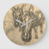 Wall Clock Horses in Sepia Grote Klok (Voorkant)