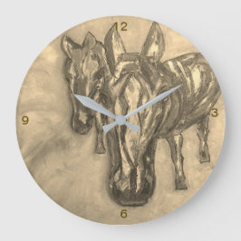 Wall Clock Horses in Sepia Grote Klok