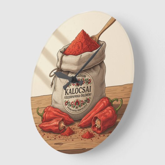 Wall Clock Hungarian Kalocsai Paprika Spice Art  Grote Klok (Hoek)