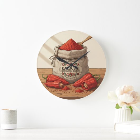 Wall Clock Hungarian Kalocsai Paprika Spice Art  Grote Klok (Huis)