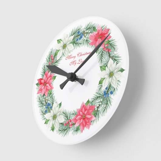 Wall Clock-Merry Xmas My Love Wreath Wall Clock Ronde Klok (Hoek)