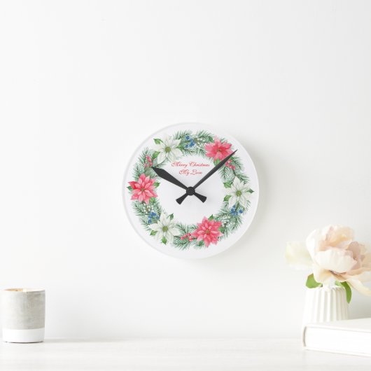 Wall Clock-Merry Xmas My Love Wreath Wall Clock Ronde Klok (Huis)