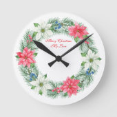 Wall Clock-Merry Xmas My Love Wreath Wall Clock Ronde Klok (Voorkant)