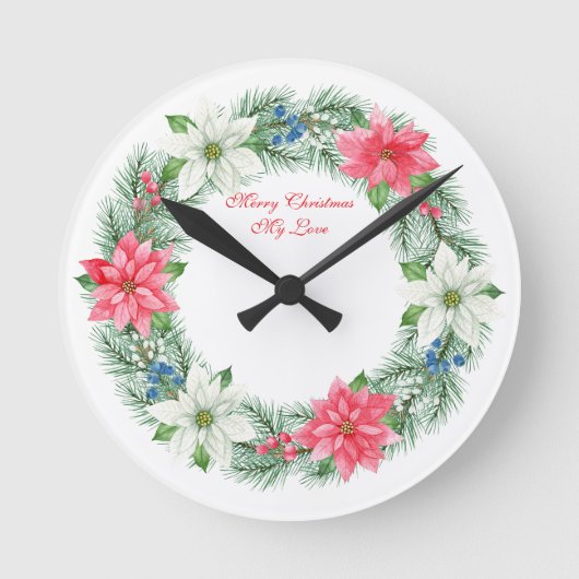Wall Clock-Merry Xmas My Love Wreath Wall Clock Ronde Klok (Voorkant)