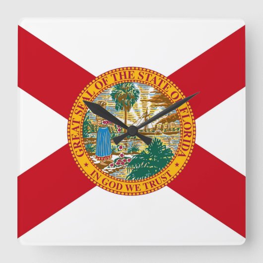 Wall Clock met vlag van Florida, VS Vierkante Klok (Voorkant)
