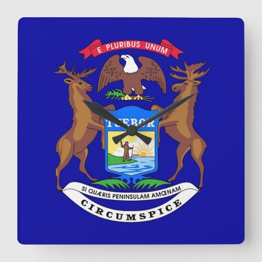 Wall Clock met vlag van Michigan, VS Vierkante Klok (Voorkant)