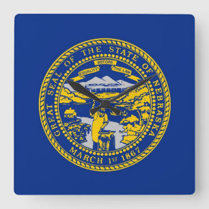 Wall Clock met vlag van Nebraska, VS Vierkante Klok