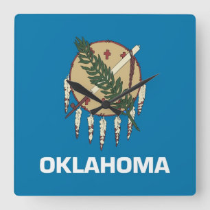 Wall Clock met vlag van Oklahoma, VS Vierkante Klok