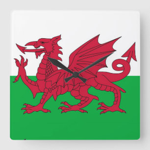 Wall Clock met vlag van Wales Vierkante Klok