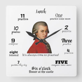 Wall Clock - Mozart - It's always time to practice Vierkante Klok