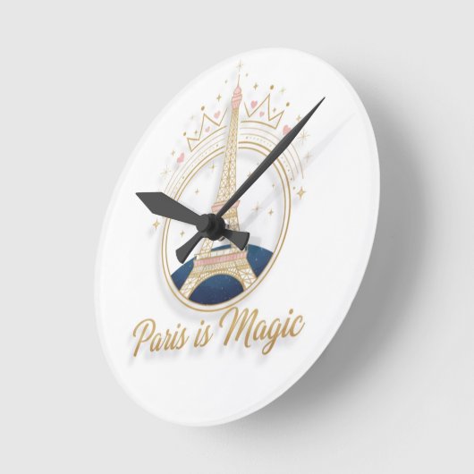Wall Clock - Paris Elegant Eiffel Tower Ronde Klok (Hoek)
