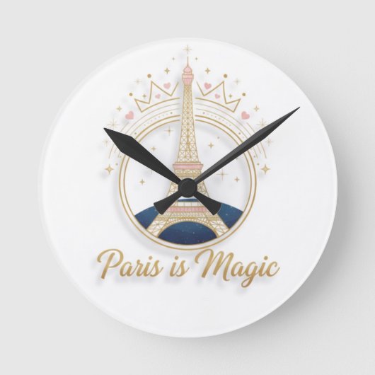 Wall Clock - Paris Elegant Eiffel Tower Ronde Klok (Voorkant)