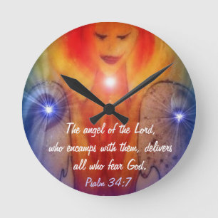 Wall Clock Psalm 34:7 Angel of the Lord-schilderij Ronde Klok
