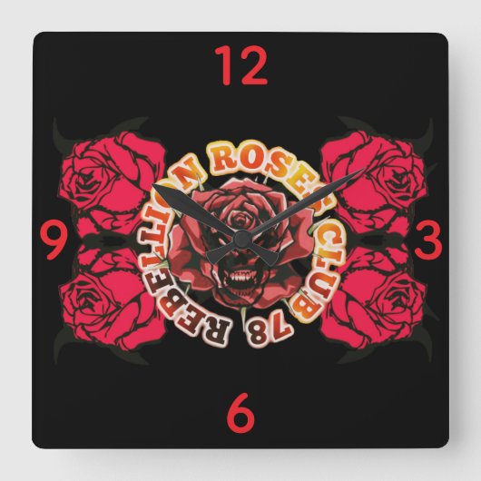 Wall Clock RebellionRosesClub78  Vierkante Klok (Voorkant)