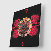 Wall Clock RebellionRosesClub78  Vierkante Klok (Hoek)