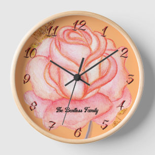 Wall Clock Roze Rose & Wood Lijst