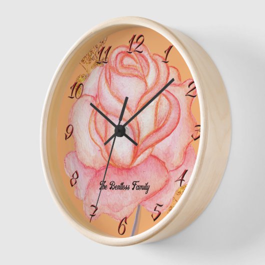 Wall Clock Roze Rose & Wood Lijst (Hoek)