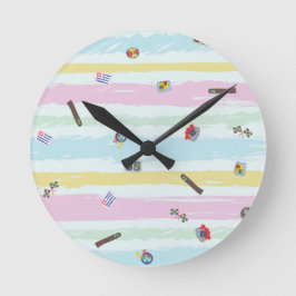 Wall Clock – Sports & Stripes Pastel Racing Design Ronde Klok