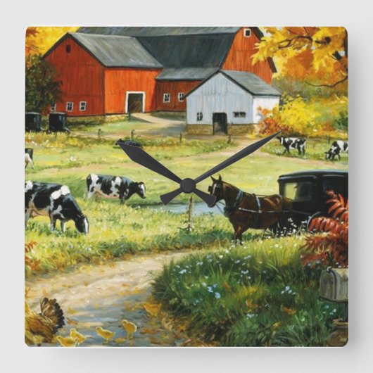 Wall Clock Square/Farmland Vierkante Klok (Voorkant)