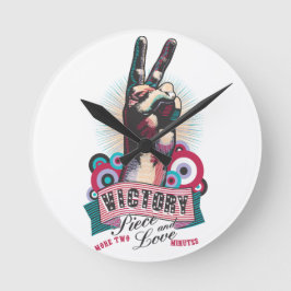 Wall Clock – Victory Peace & Love Pop-Art Design Ronde Klok