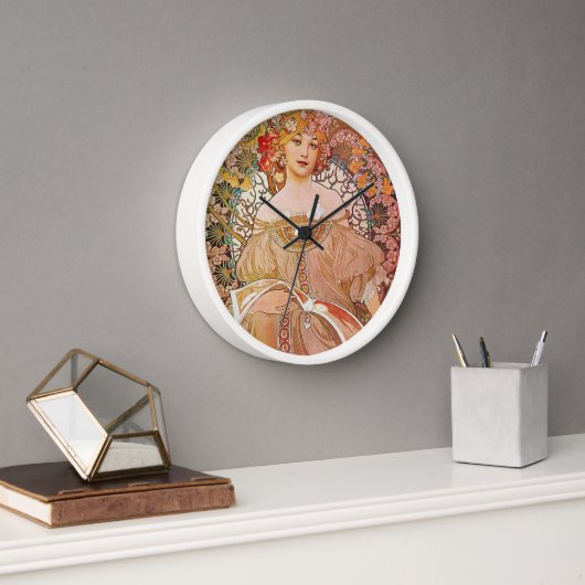 Wall Clock White Wooden Lijst Art Nouveau Réverie (Kantoor)