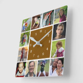 Wall Clock with 12 personal photos Vierkante Klok (Hoek)