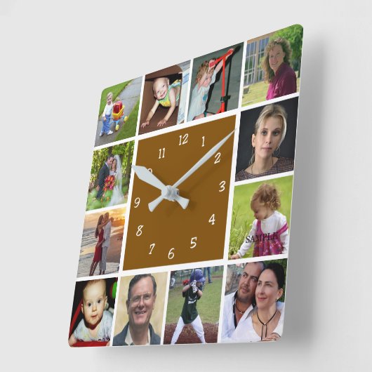 Wall Clock with 12 personal photos Vierkante Klok (Hoek)