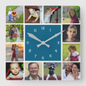 Wall Clock with 12 personal photos Vierkante Klok (Voorkant)