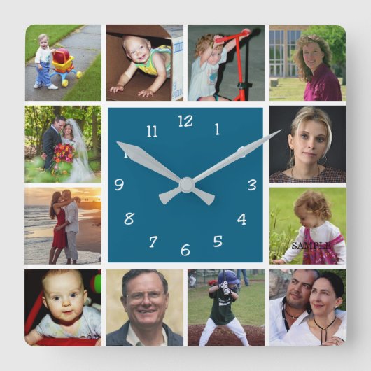Wall Clock with 12 personal photos Vierkante Klok (Voorkant)