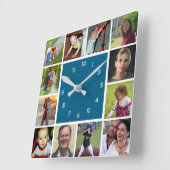 Wall Clock with 12 personal photos Vierkante Klok (Hoek)