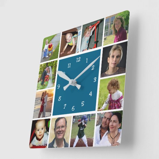 Wall Clock with 12 personal photos Vierkante Klok (Hoek)
