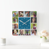 Wall Clock with 12 personal photos Vierkante Klok (Huis)