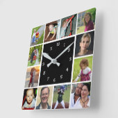 Wall Clock with 12 personal photos Vierkante Klok (Hoek)