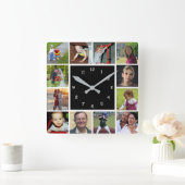 Wall Clock with 12 personal photos Vierkante Klok (Huis)