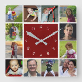 Wall Clock with 12 personal photos Vierkante Klok (Voorkant)
