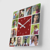 Wall Clock with 12 personal photos Vierkante Klok (Hoek)