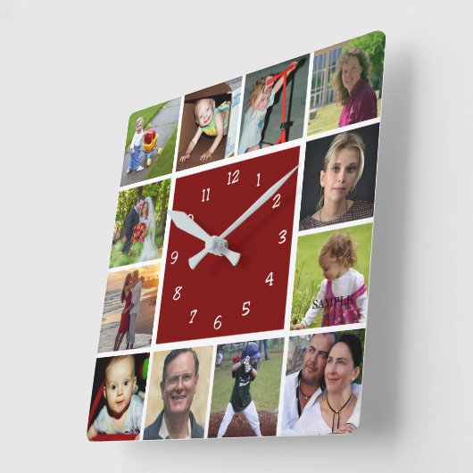 Wall Clock with 12 personal photos Vierkante Klok (Hoek)