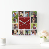 Wall Clock with 12 personal photos Vierkante Klok (Huis)