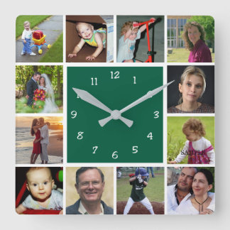 Wall Clock with 12 personal photos Vierkante Klok