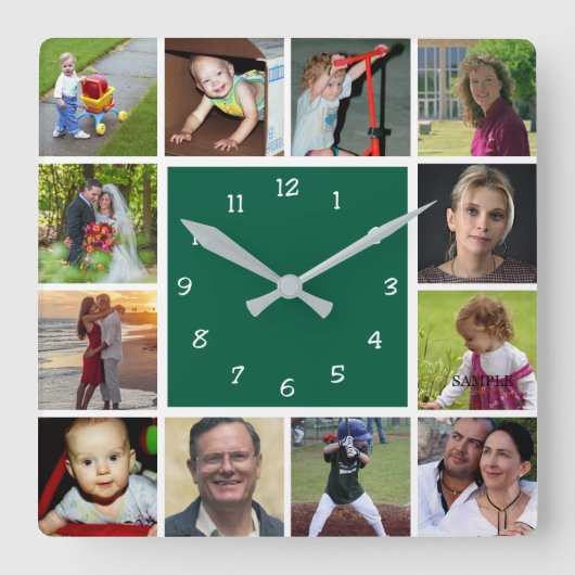 Wall Clock with 12 personal photos Vierkante Klok (Voorkant)