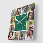 Wall Clock with 12 personal photos Vierkante Klok (Hoek)